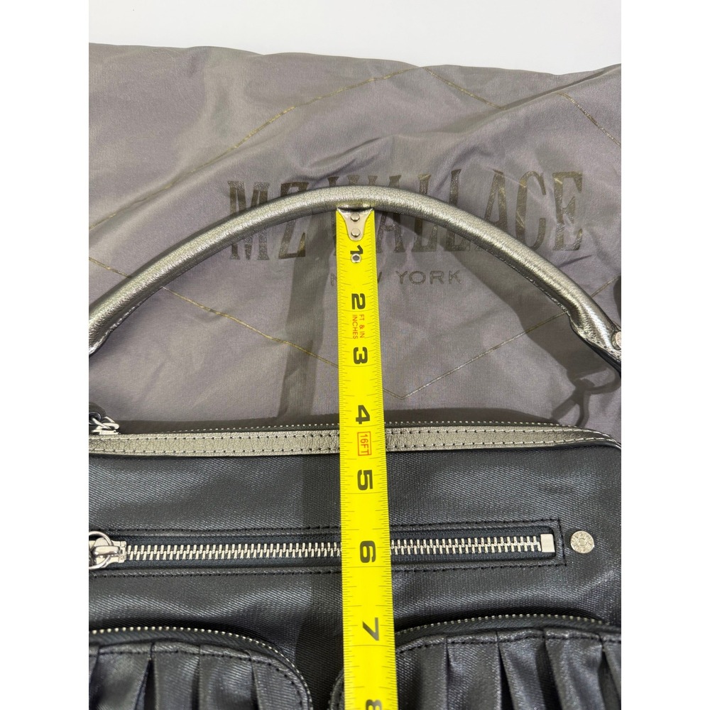 MZ Wallace Set Metallic Graphite Luster Bailey Satchel Crossbody + Makeup Bag - Picture 12 of 16